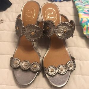 Jack Rogers Pewter Gold Luccia Wedges Size 9.5